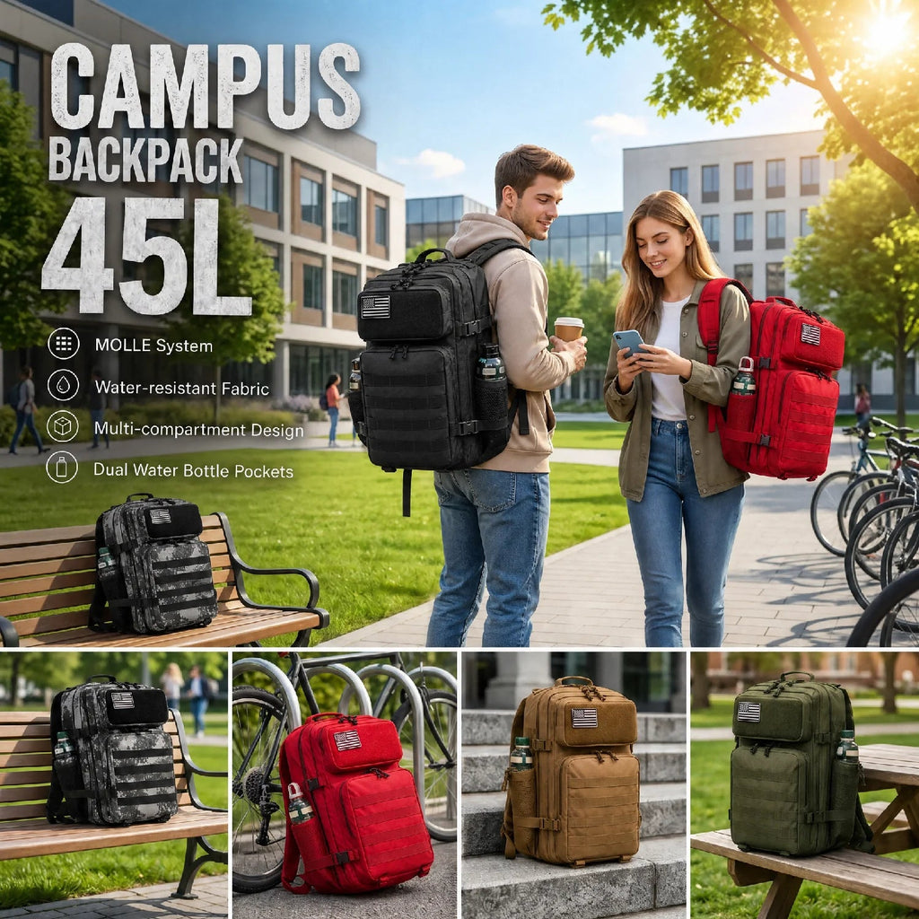 45L Large Capacity Tactical Fishing Backpack Angling Rucksack with Dual Water Bottle Cup Holders Outdoor Camping Fishing Tackle Storage Backpack for Sea Fishing Bank Fishing Hiking Trekking Travel Sports EDC Daily Carry Outdoor Fisherman Gear Bag - IronWear Co.