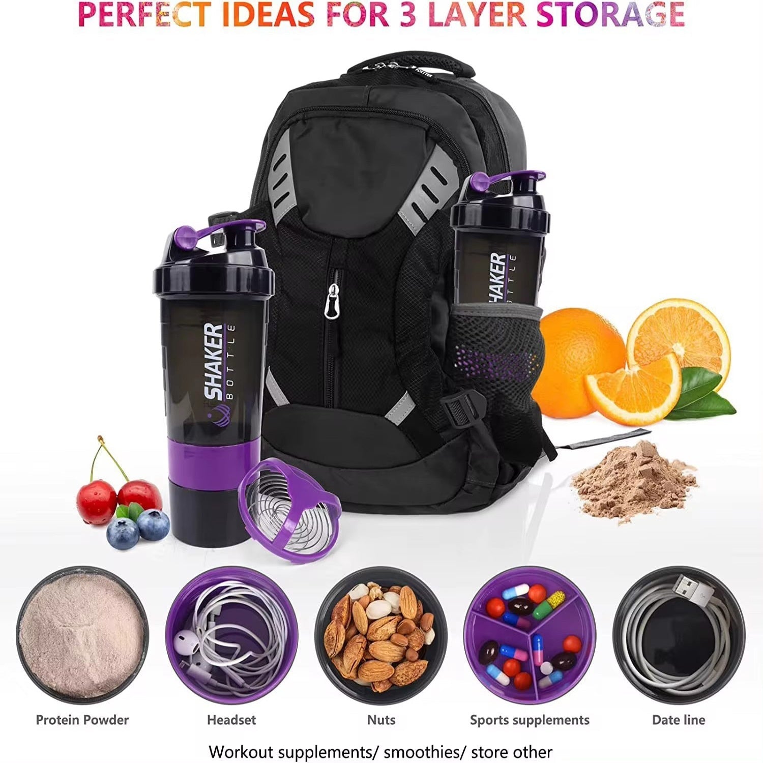 Large capacity protein powder shaking cup 550ml portable sports and fitness water cup with scale - IronWear Co.
